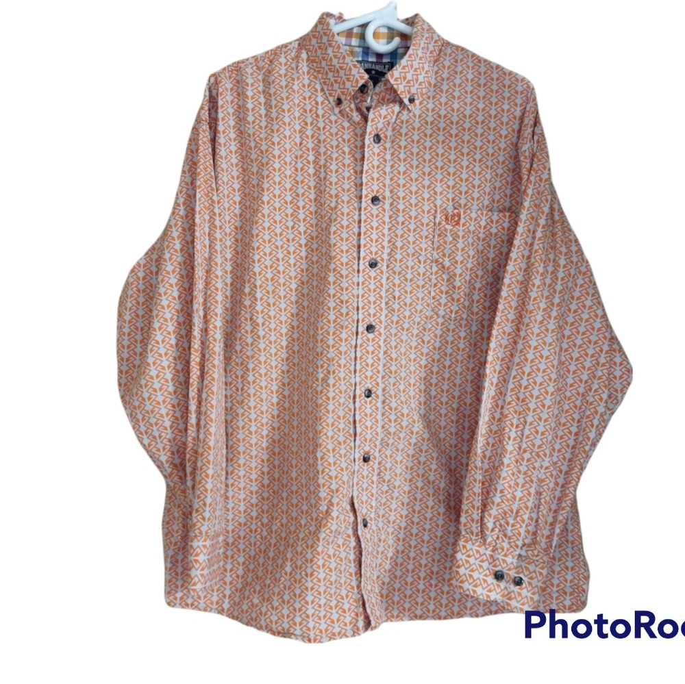 Panhandle Slim Geometric Striped Button Down Up Collared Western Shirt Large